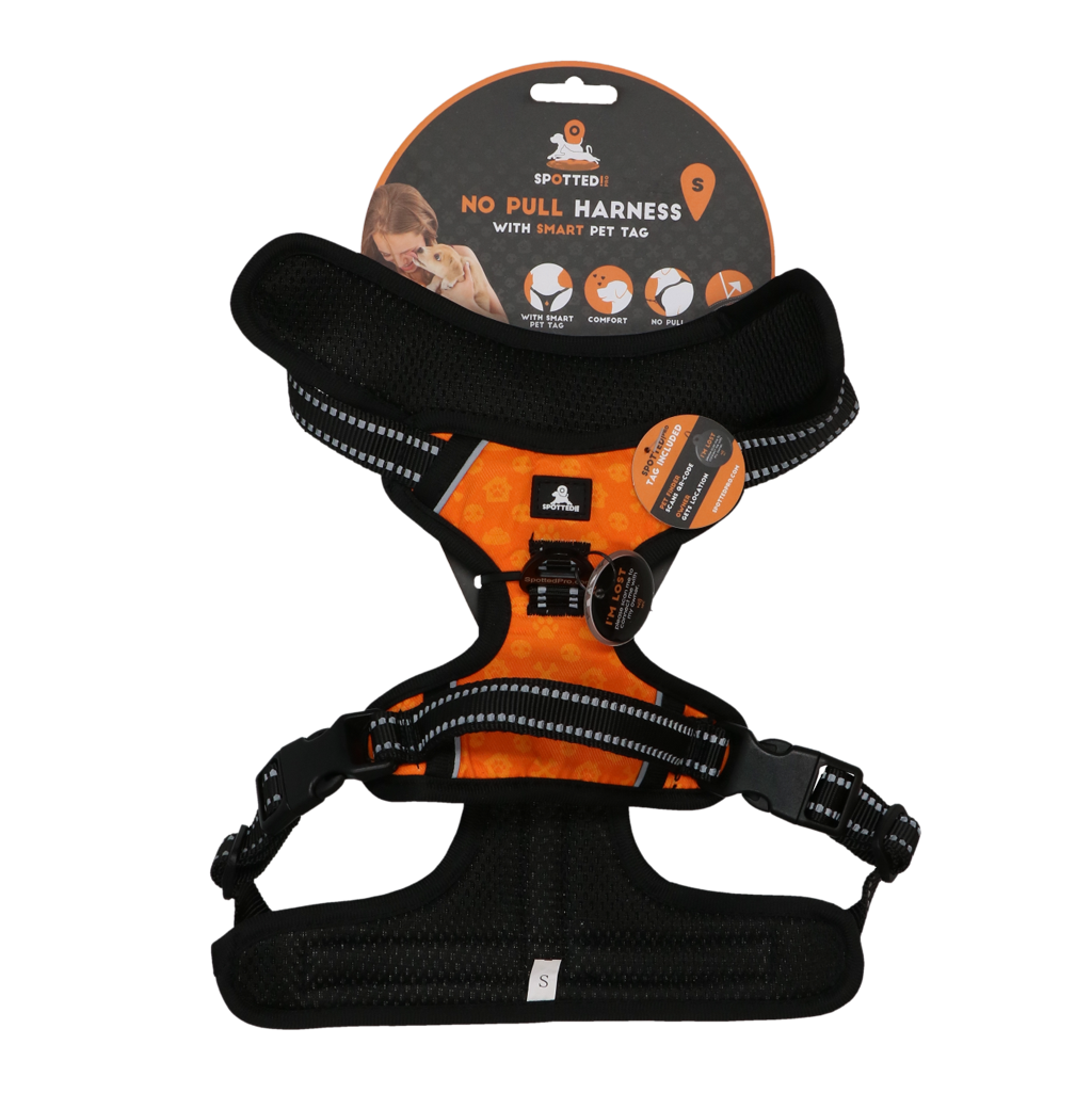 Spotted! PRO Geschirr Orange S – NO-PULL Hundegeschirr für kleine Hunde *