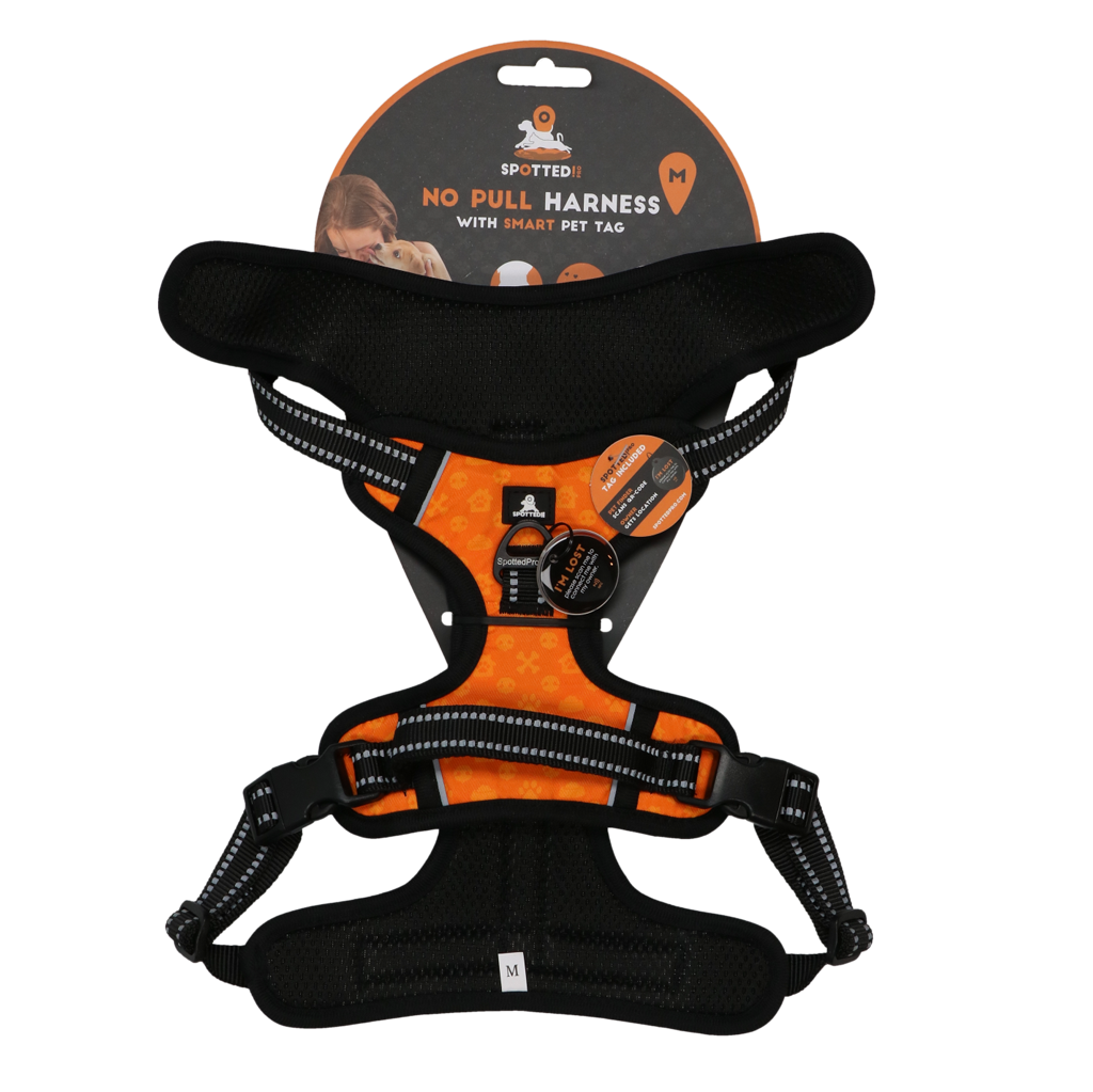Spotted! PRO Geschirr Orange M – Bequemes & sicheres NO-PULL Hundegeschirr *